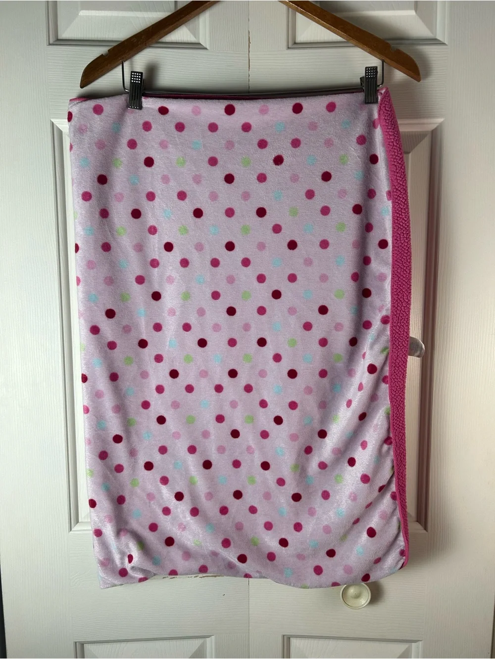 Small Wonders Pink Polka Dots Baby Blanket Green Blue Sherpa Lovey Rare HTF